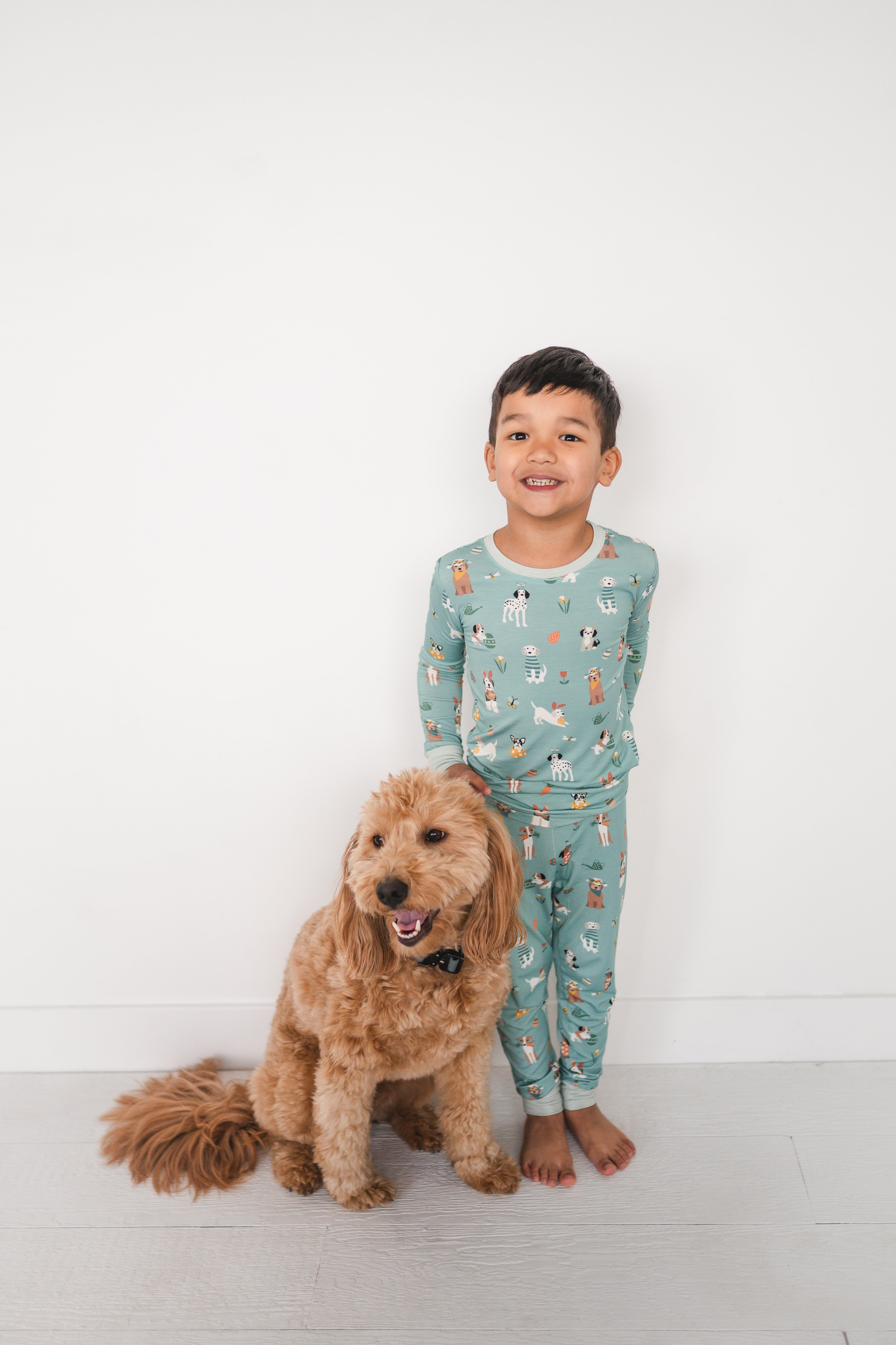 Puppy Egg Hunt (long Sleeve Pj) - Aquamarine