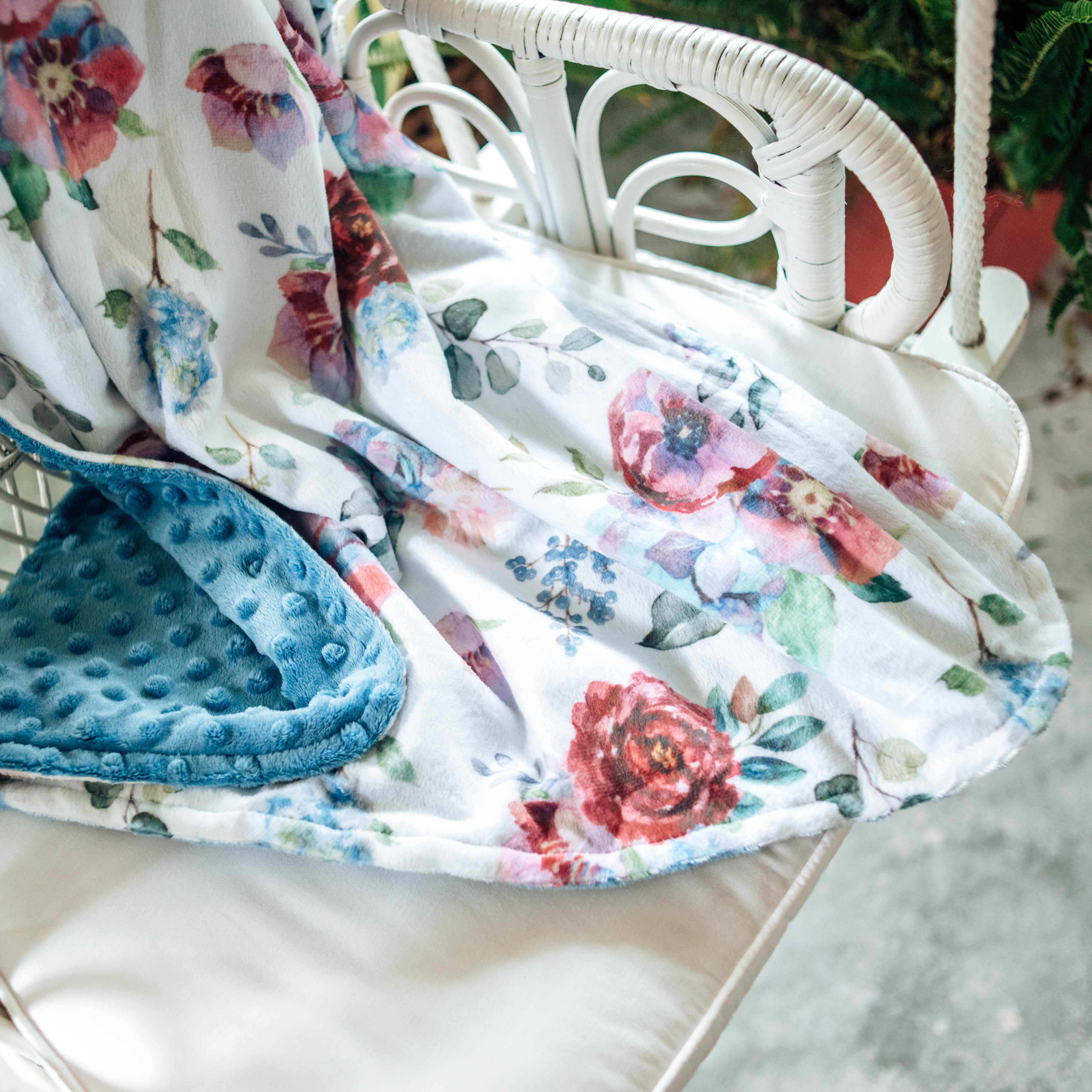 Blue Floral Minky Baby Blanket