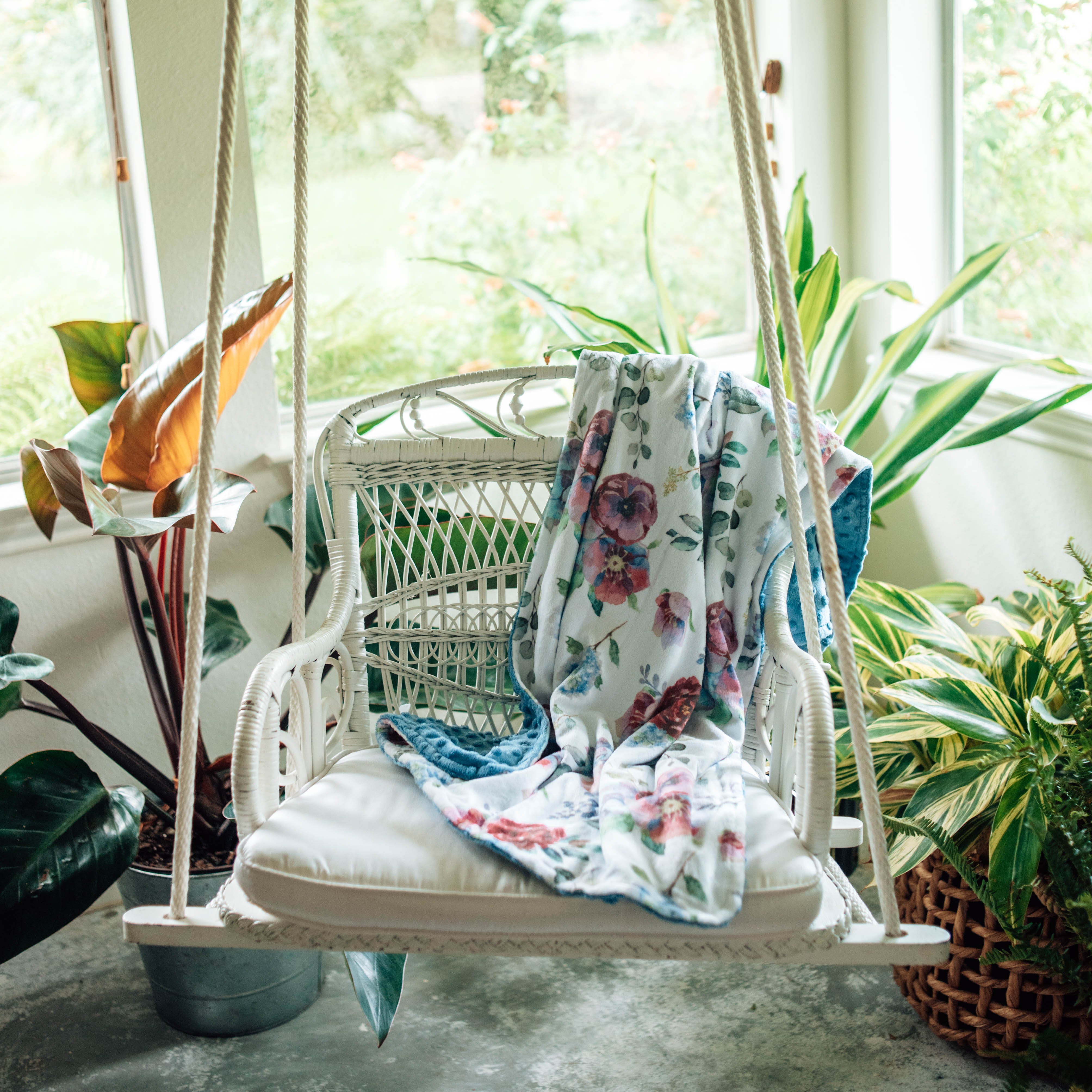 Blue Floral Minky Baby Blanket