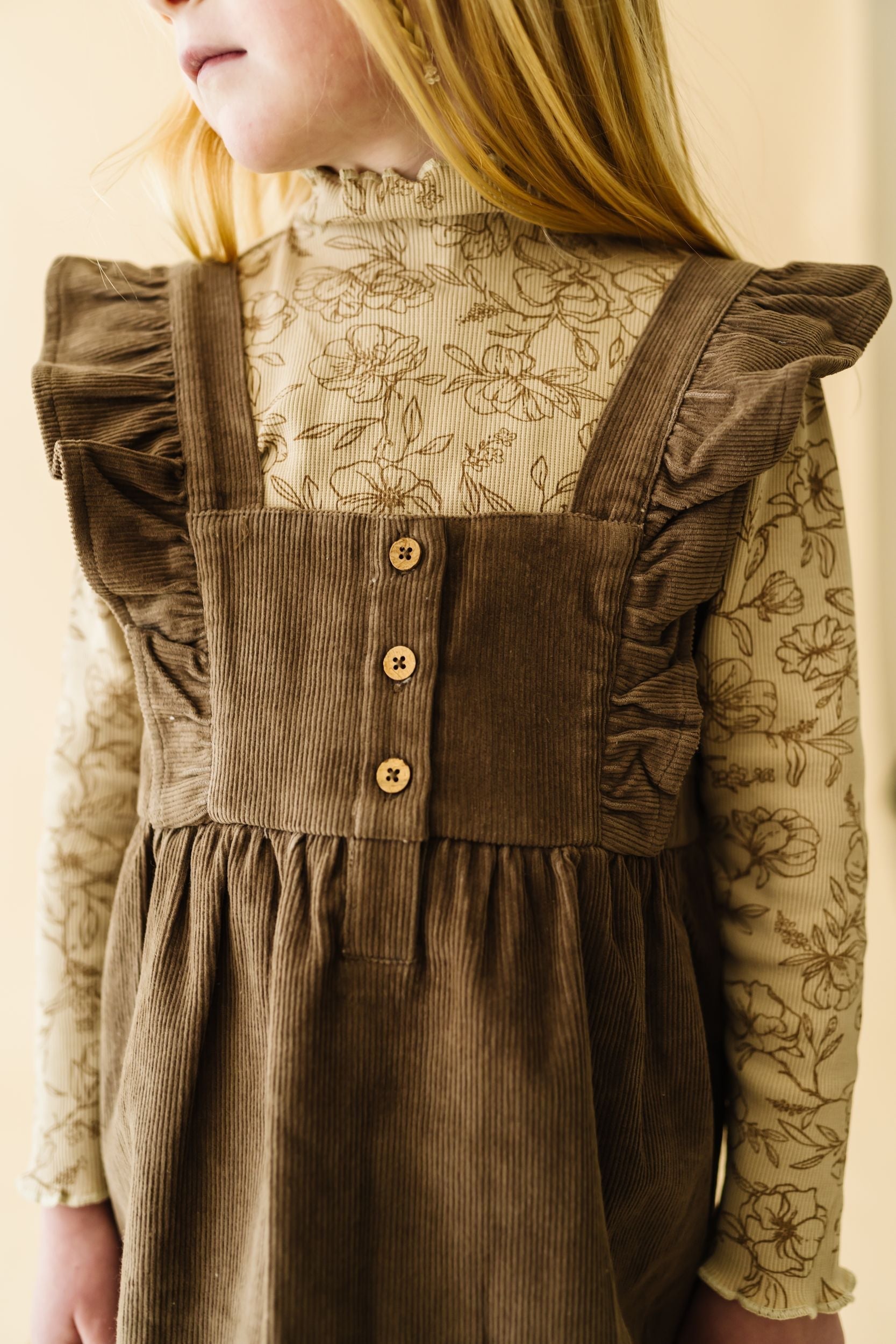 Organic Corduroy Ruffle Dress - Espresso