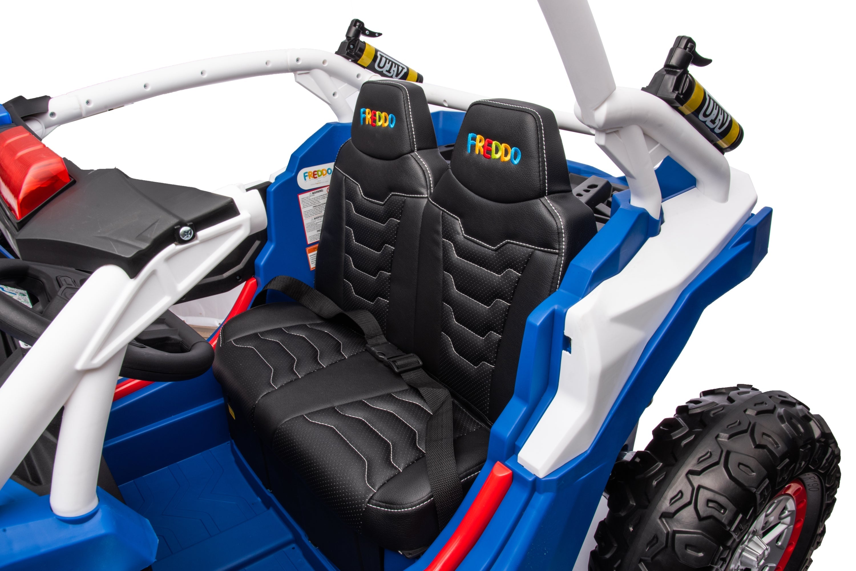 24V Freddo Storm Police UTV 2-Seater for Kids with Lights & Sirens for Action-Packed Adventures