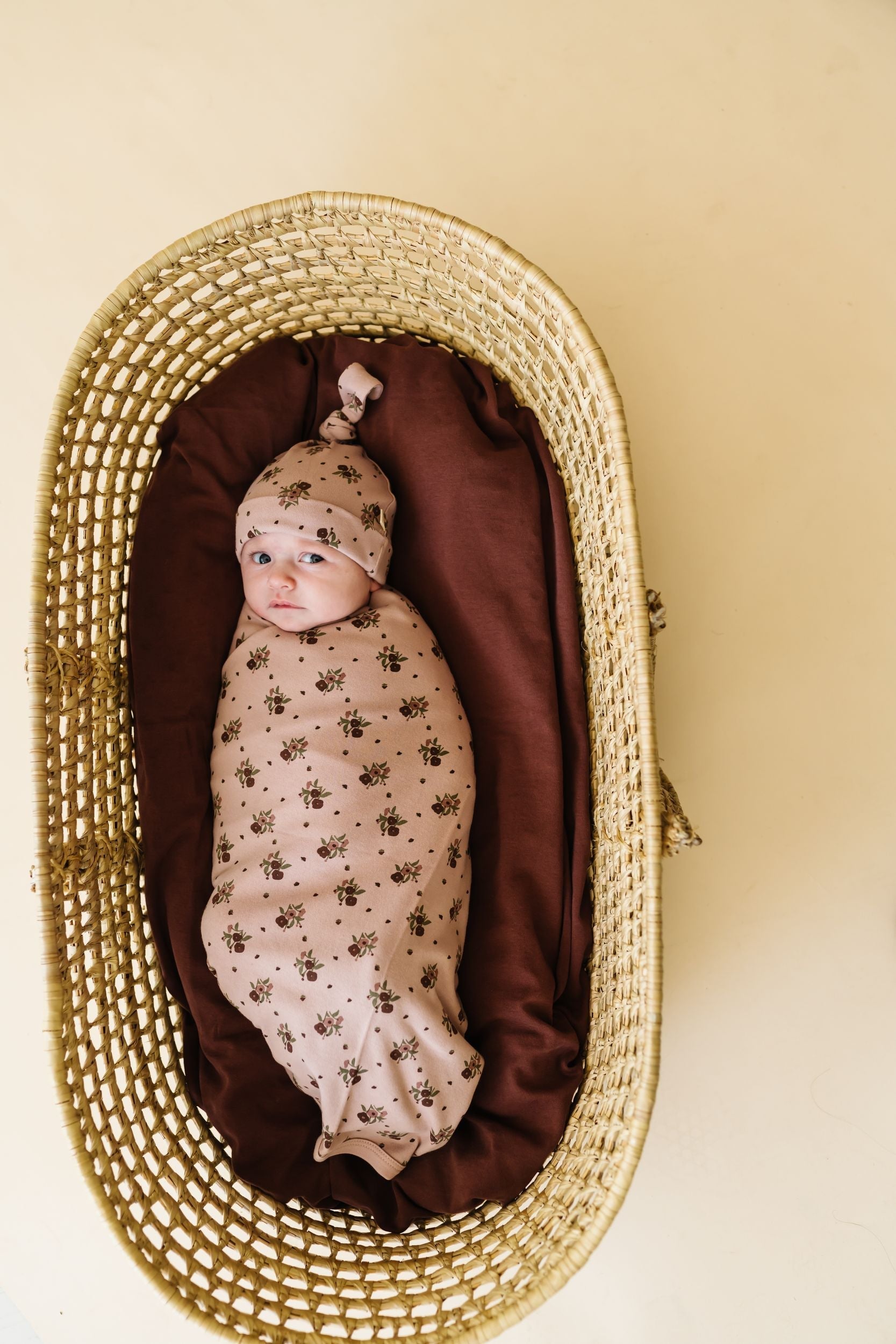 Organic Swaddle Blanket & Hat - Rose Ditsy