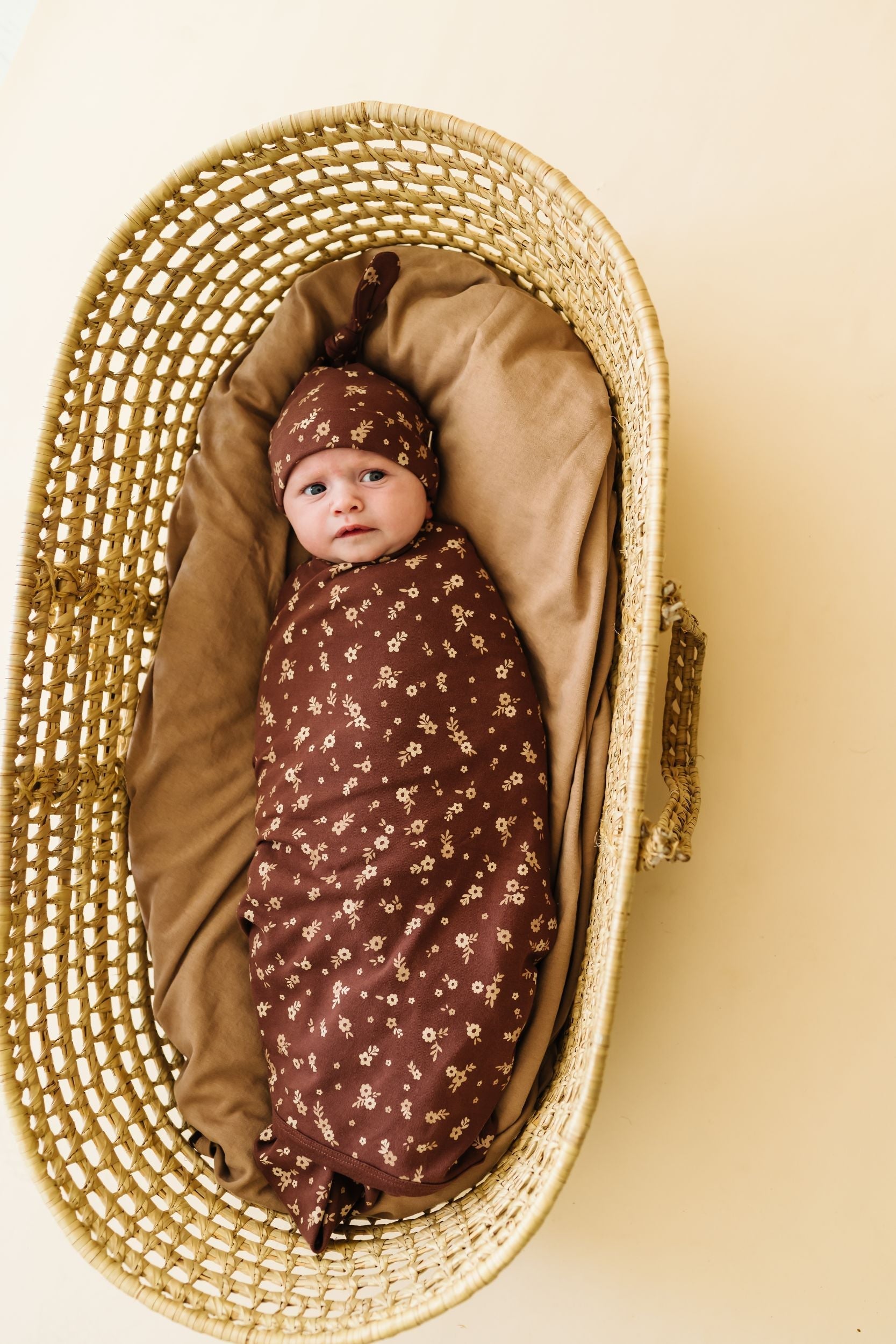 Organic Swaddle Blanket & Hat - Winter Bloom