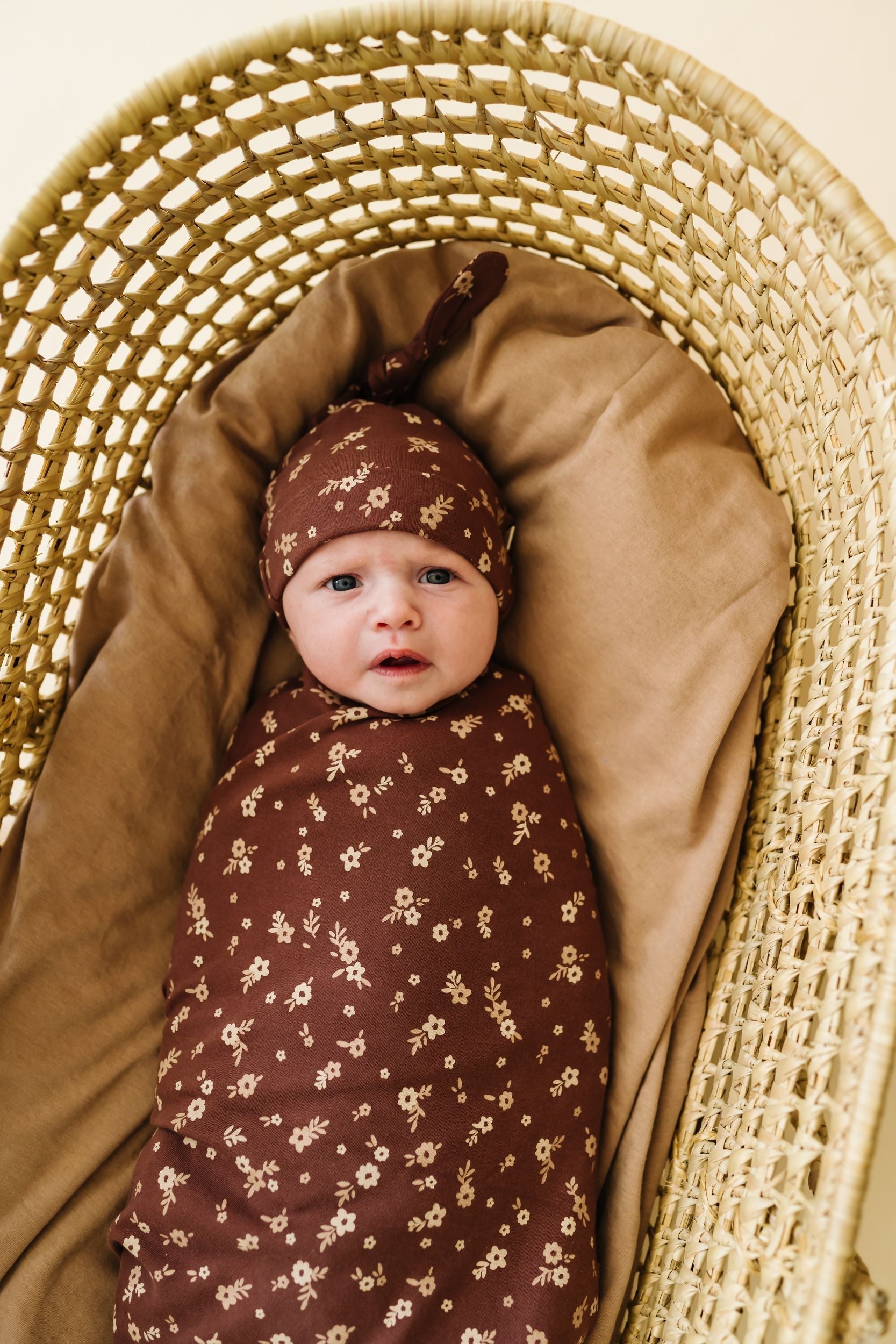 Organic Swaddle Blanket & Hat - Winter Bloom