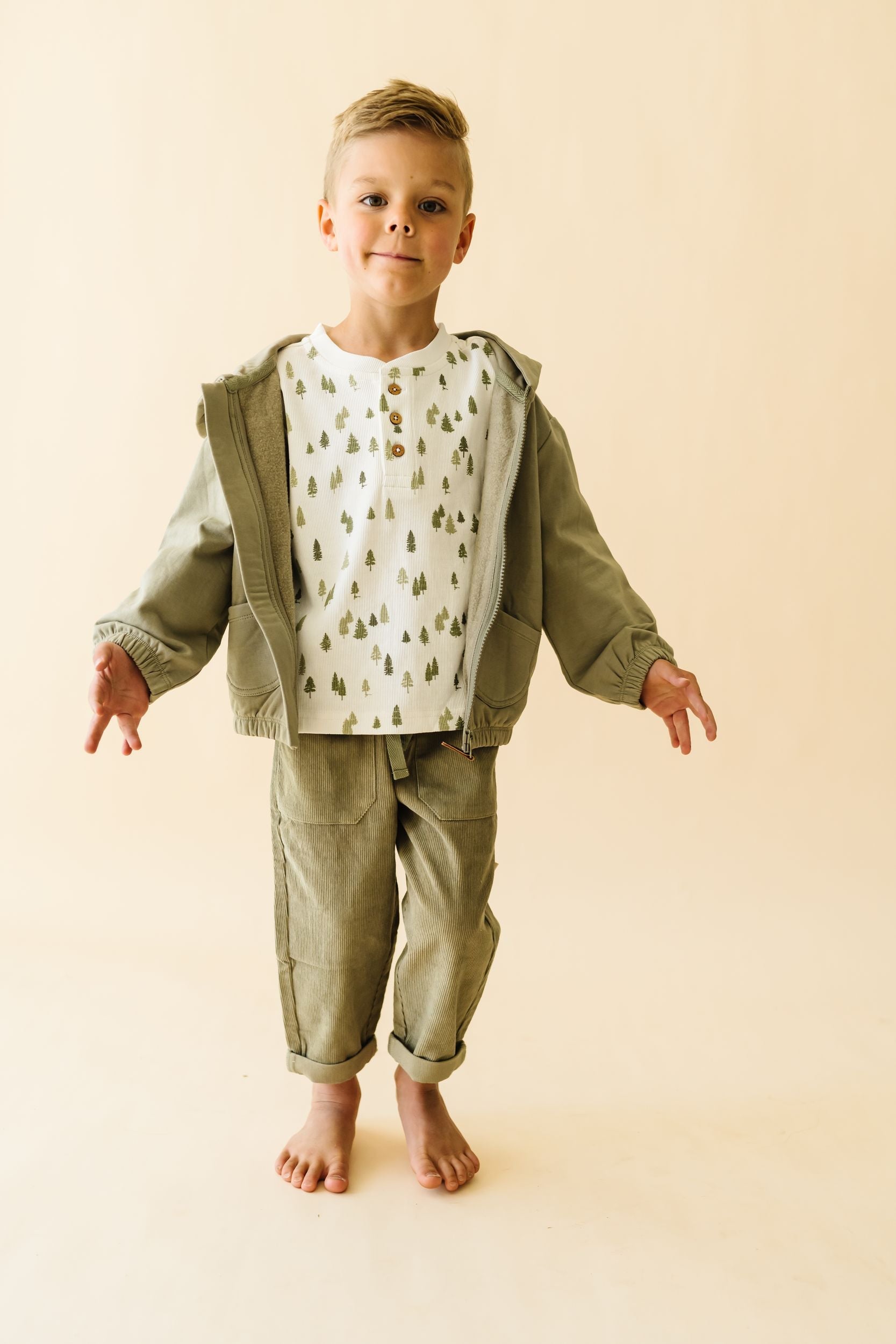 Organic Tee And Corduroy Pant Set - Olive