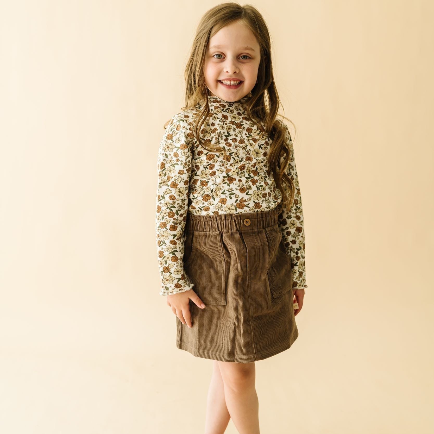Organic Tee And Corduroy Skirt Set - Espresso