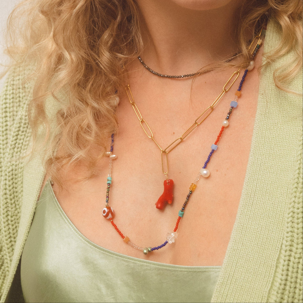 Red Coral Chain Necklace