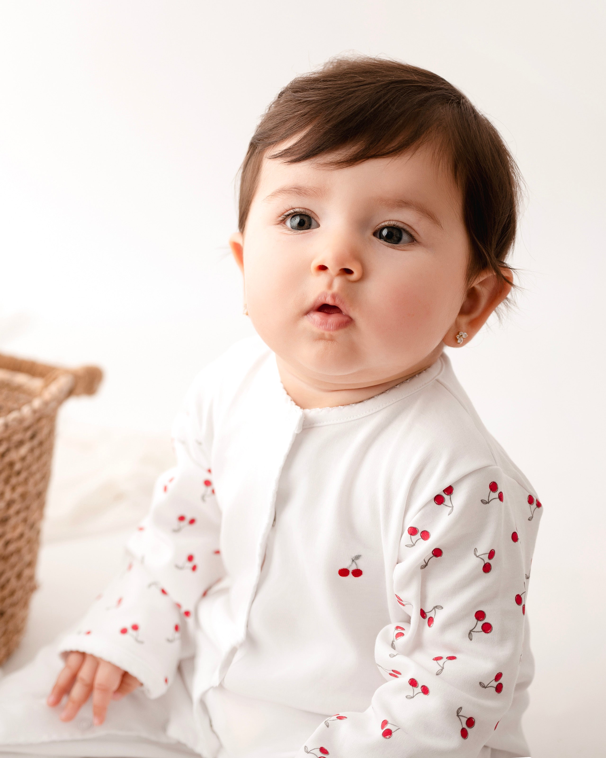 Cherries Embroidery And Printed Footie | Baby Girl