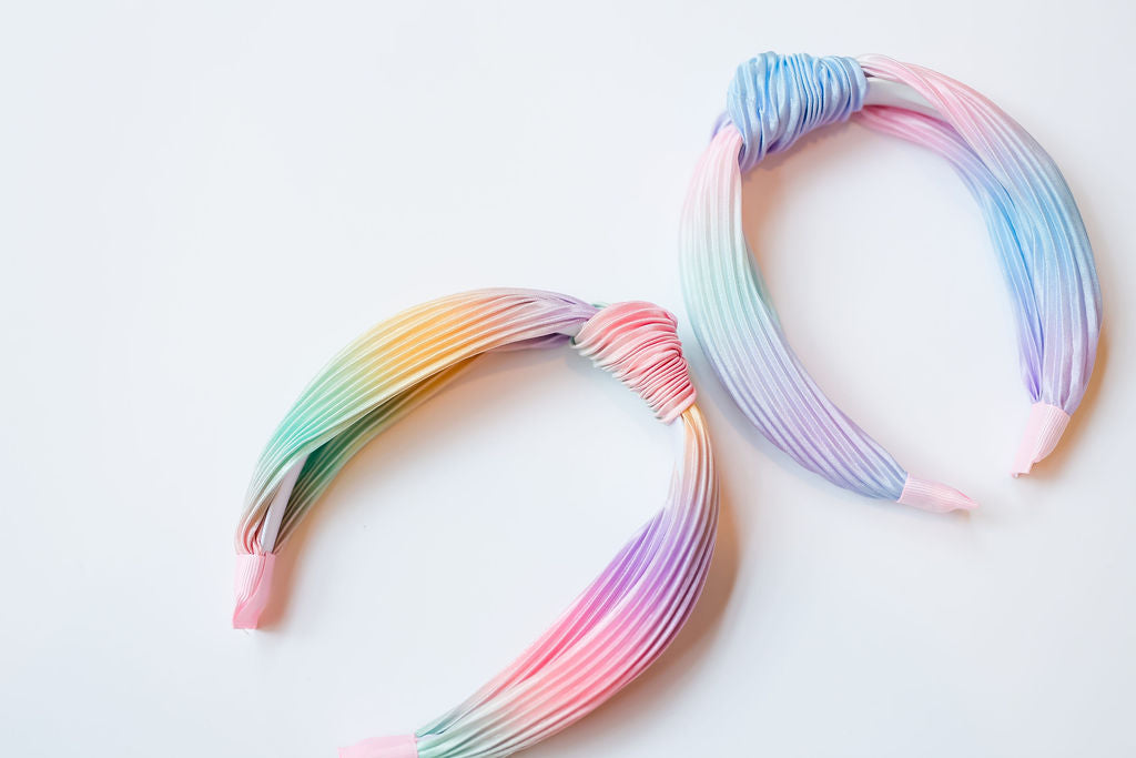 Pleated Ombre Knot Headband - Rainbow