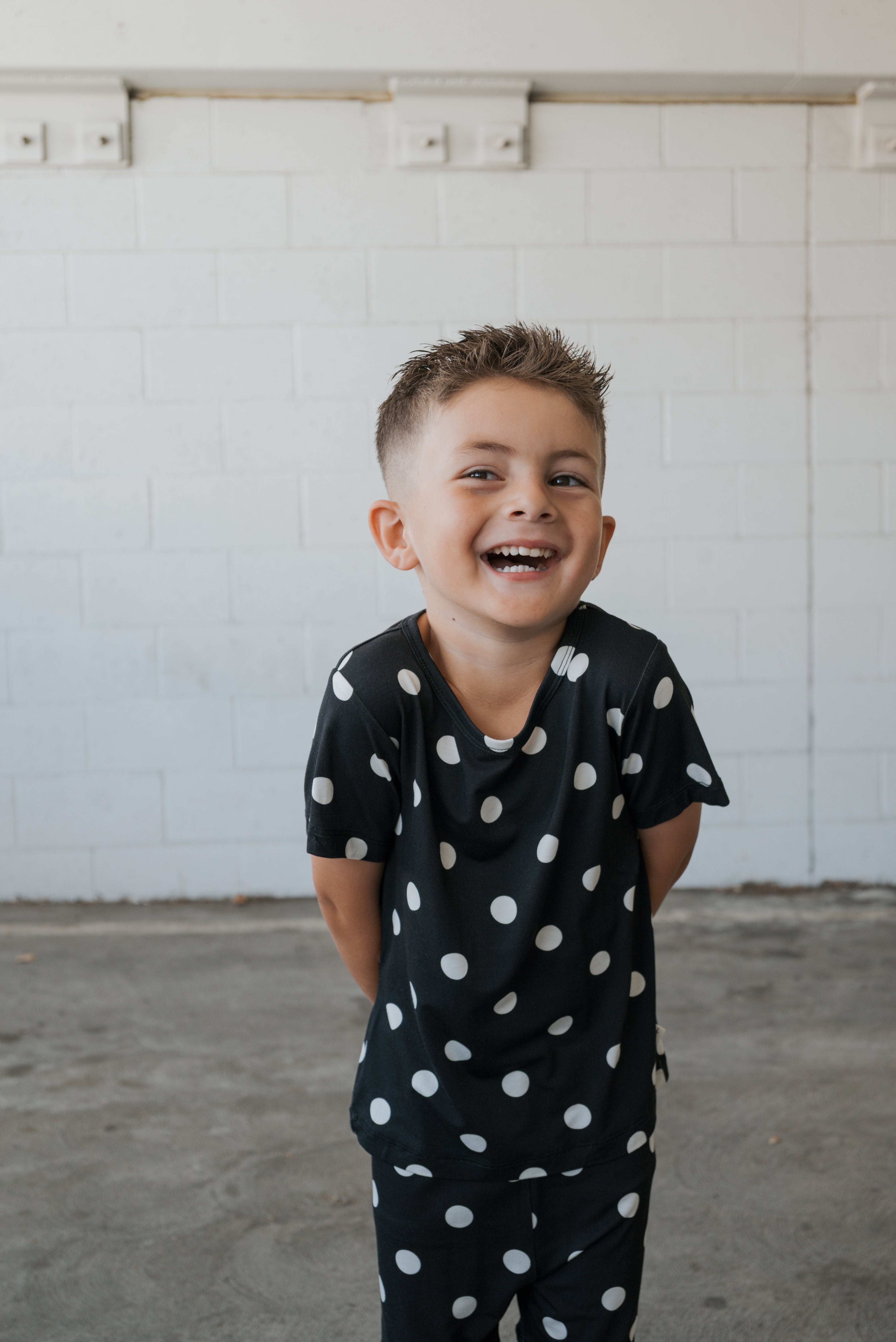 Bamboo Short Set | B&w Polka Dot