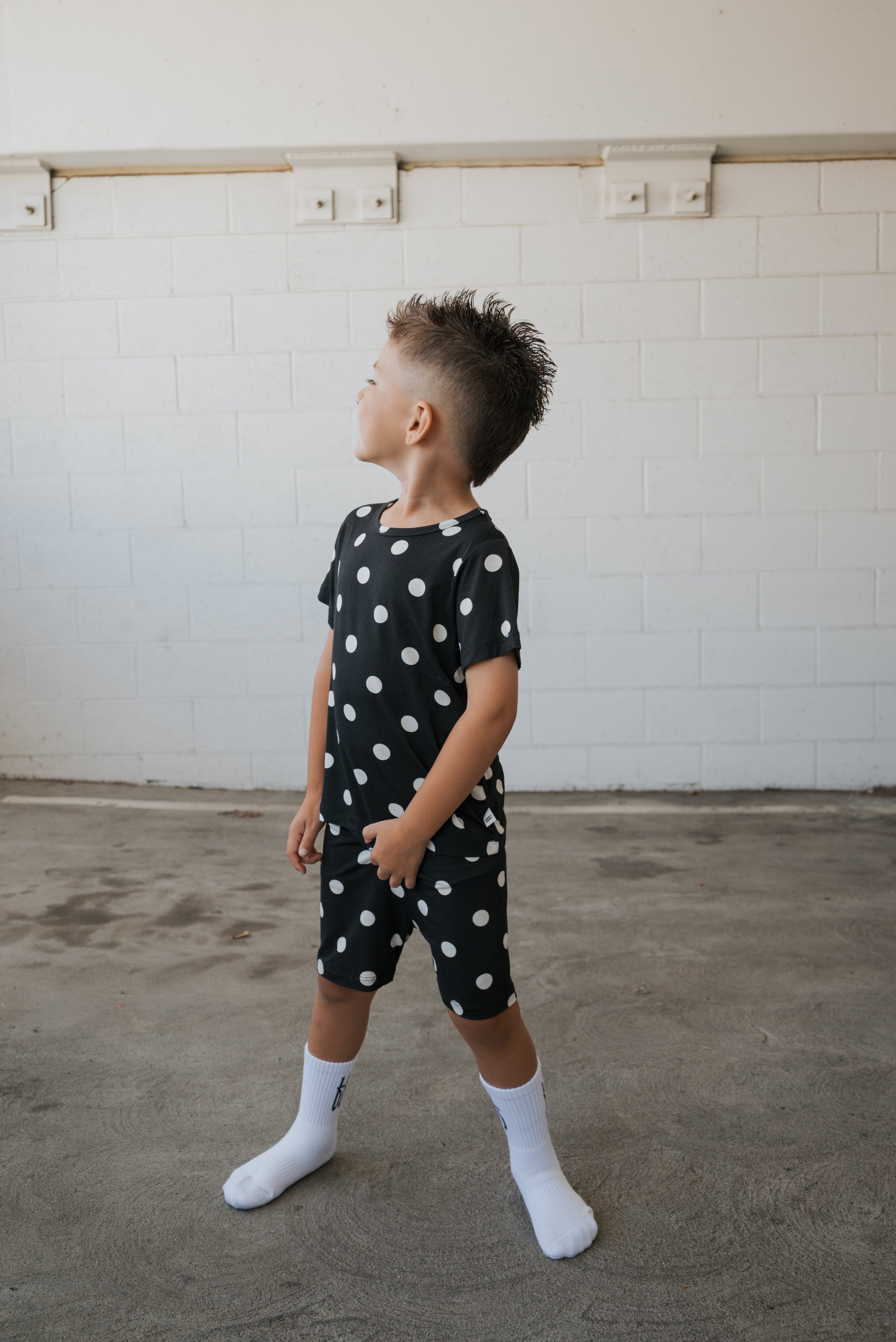 Bamboo Short Set | B&w Polka Dot