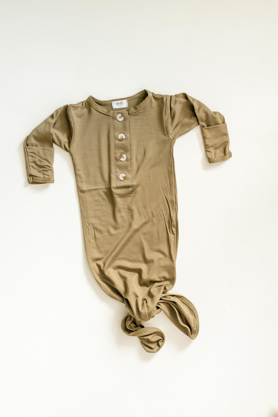 Knotted Baby Gown And Hat Set - Army Green (newborn-3 Months)