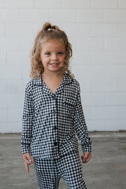 Girl's Bamboo Button Up Lounge Set | Black Gingham