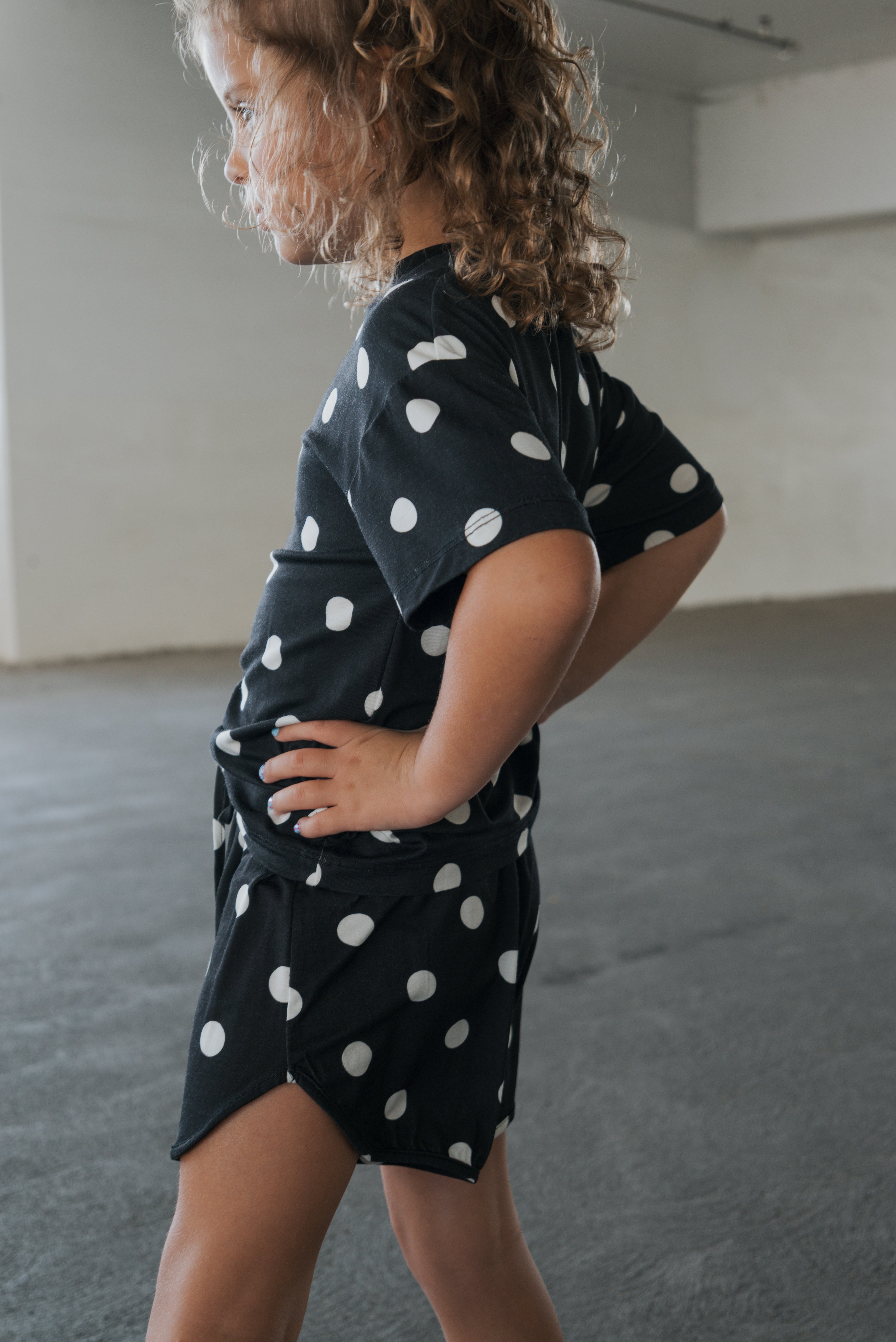 Girl's Bamboo Short Set | B&w Polka Dot