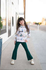 Solid Wintergreen Ribbed Flare Leggings