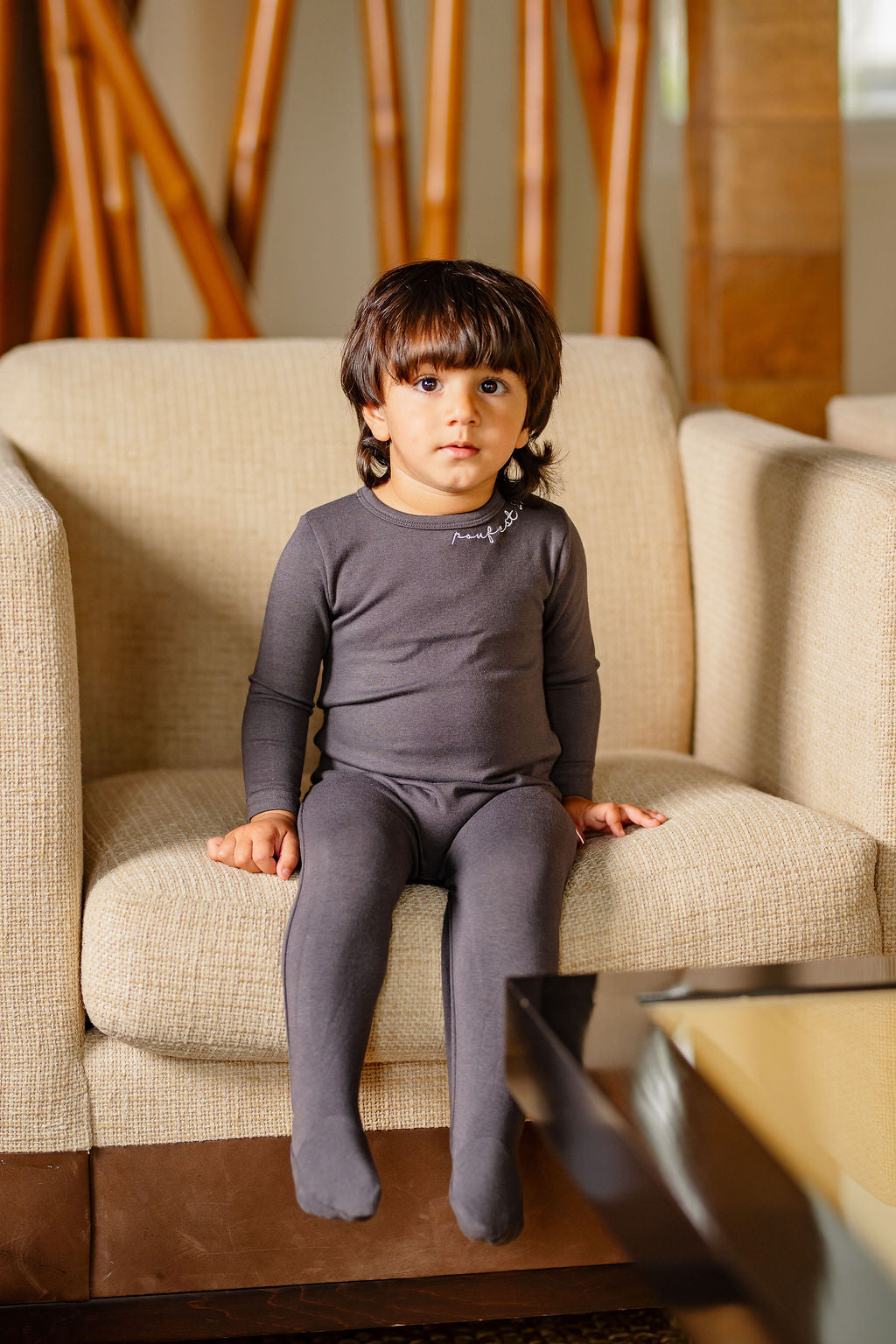 Embroidered Footie- Dark Grey