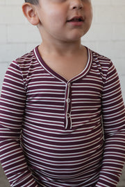 Bamboo Two Piece Pajamas | Maroon Stripe