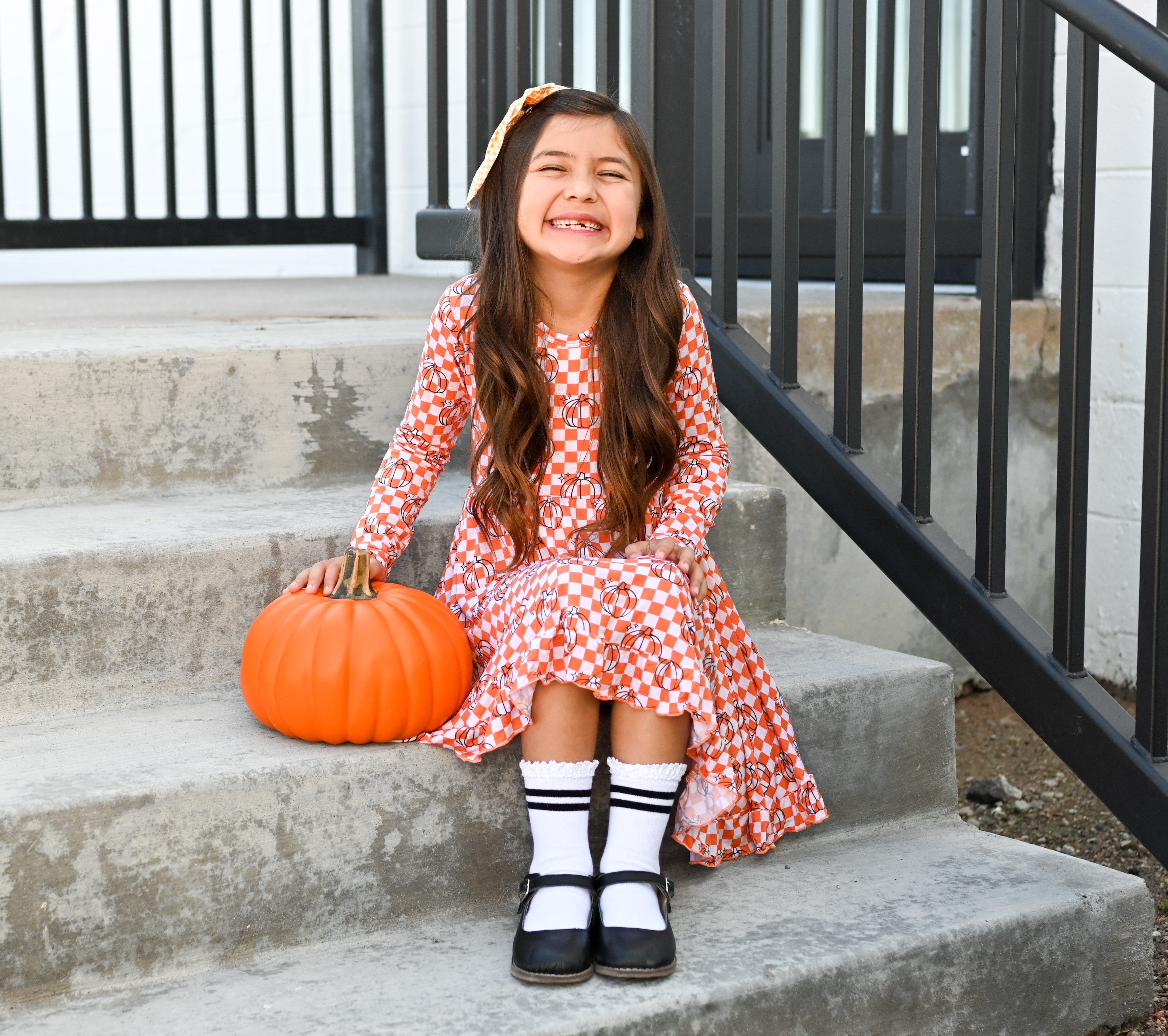 Pumpkin Checks Dream Ruffle Dress