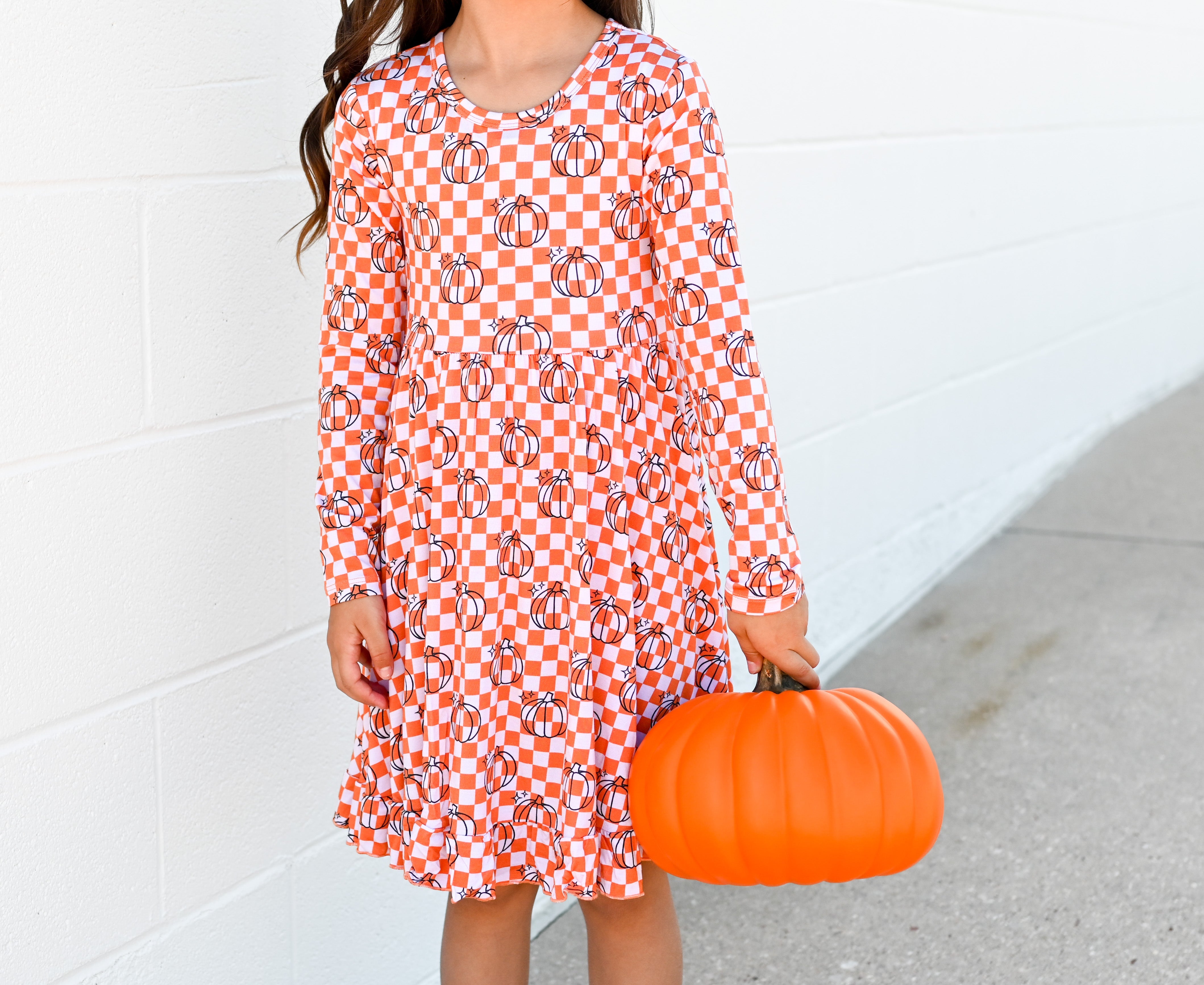 Pumpkin Checks Dream Ruffle Dress