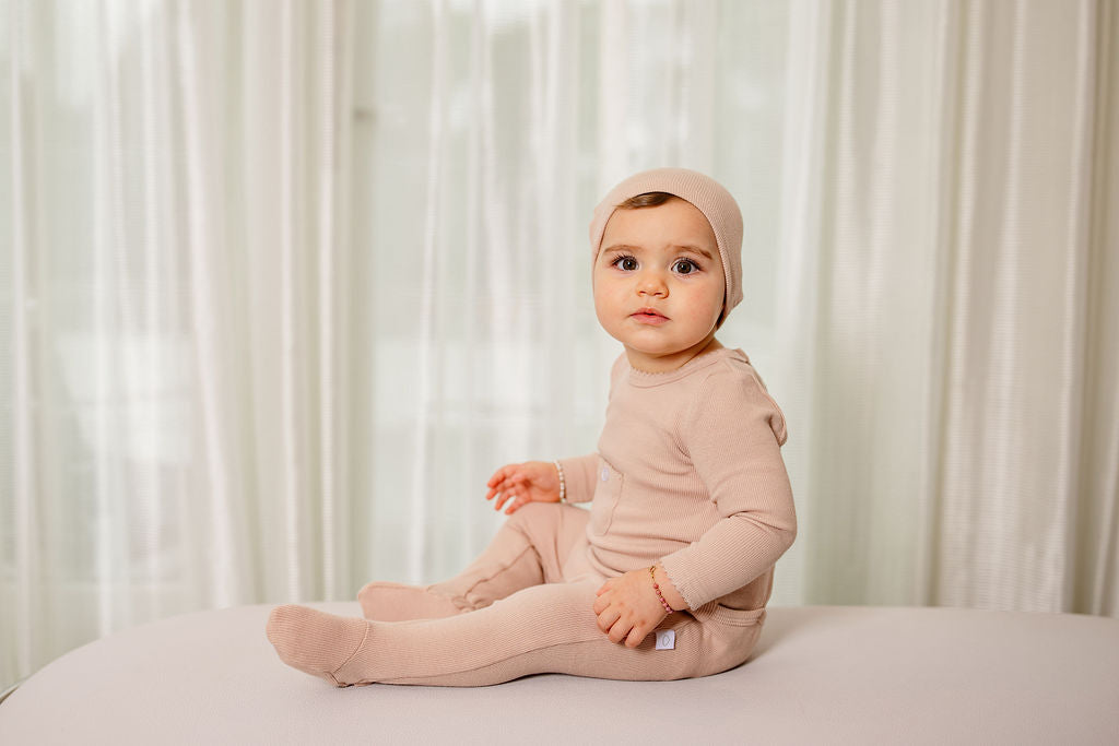Ribbed Pocket Footie- Dusty Pink