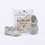 Girls Grey Patent Leather Pre-walker Shoes