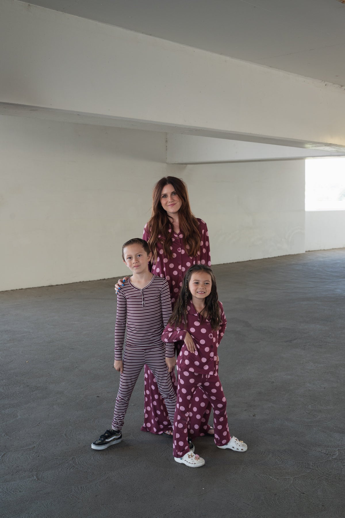 Girl's Bamboo Button Up Lounge Set | Heather Rose Dot