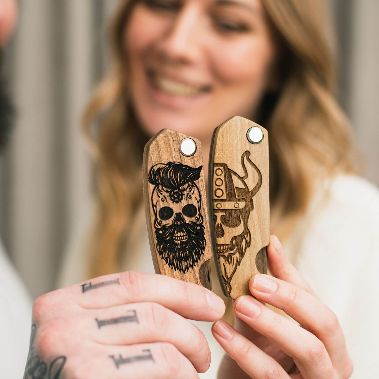 Wooden Beard Comb - Skull