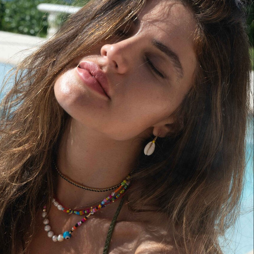 Beaded Cowrie Shell Hoops