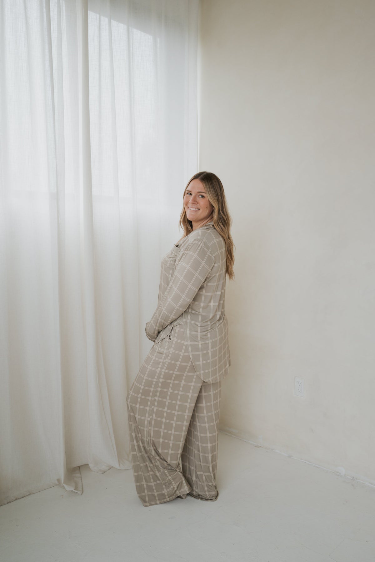 Women's Bamboo Button Up Lounge Set | Linen Grid