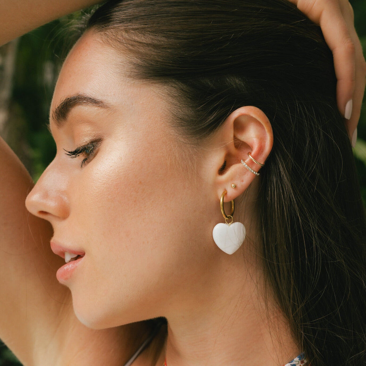 White Quartz Heart Hoop Earrings