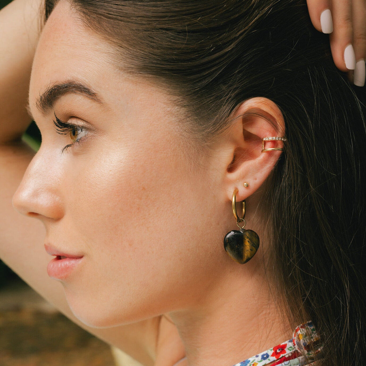Tiger Eye Heart Hoop Earrings