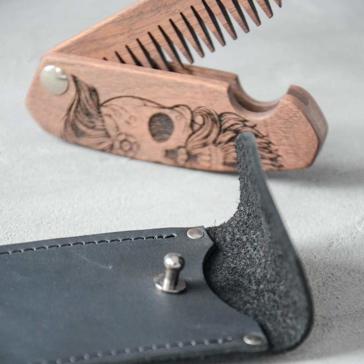 Wooden Beard Comb - Sugar Skull