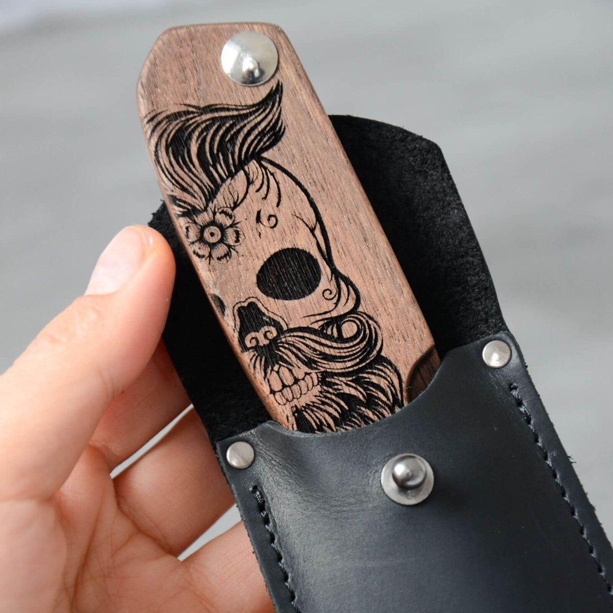 Wooden Beard Comb - Sugar Skull