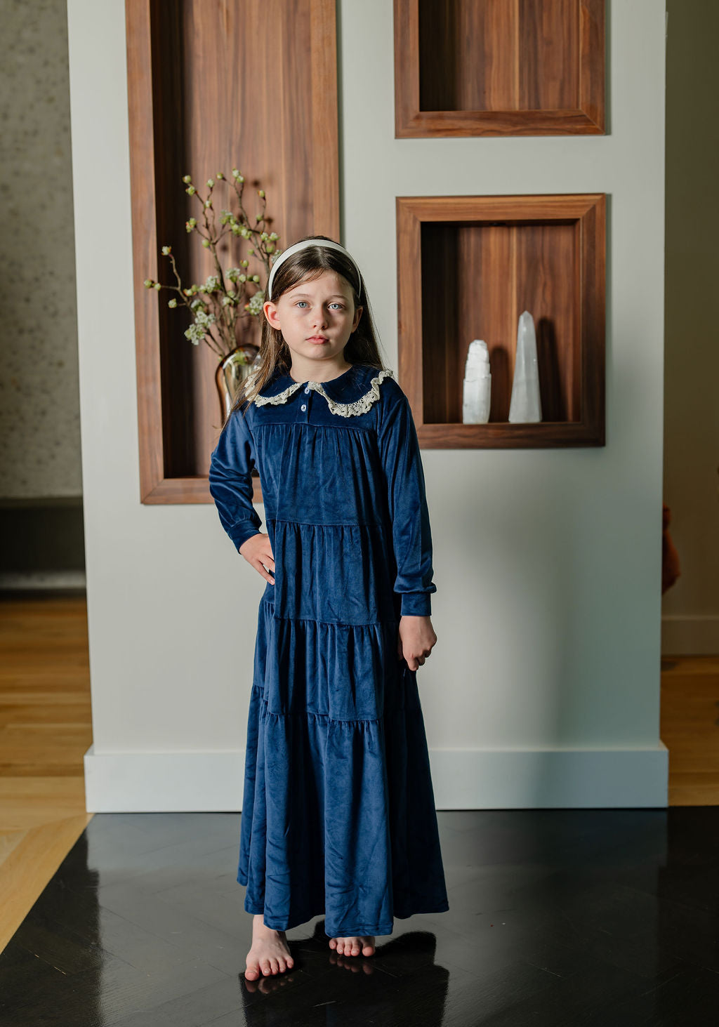 Velour Maxi Robe- Navy