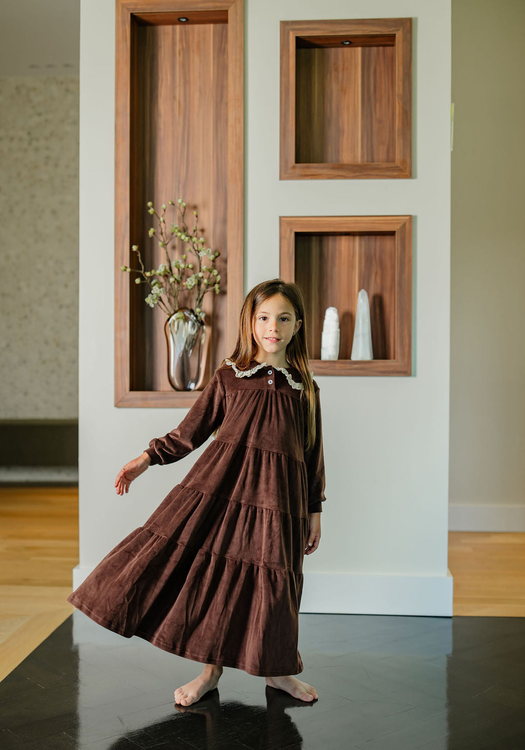 Velour Maxi Robe-brown