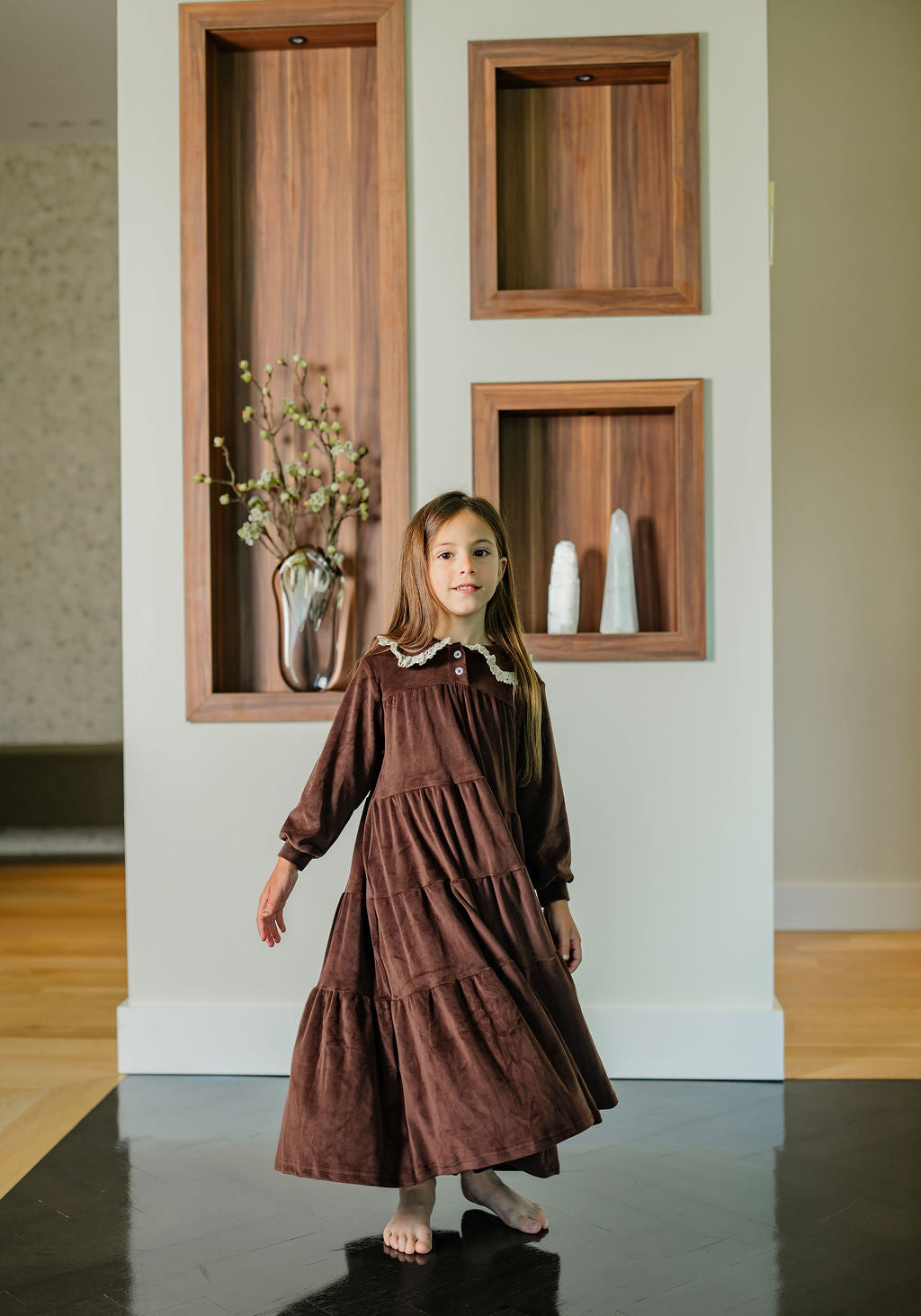 Velour Maxi Robe-brown