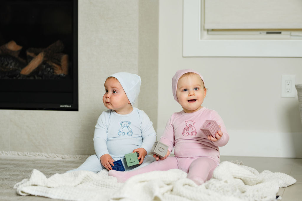 Velour Bear Footie-pink