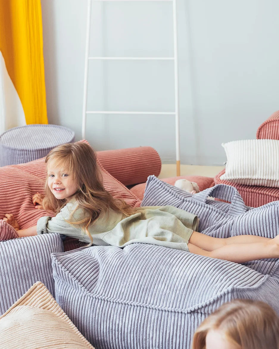Blueberry Blue Beanbag Chair And Ottoman Set