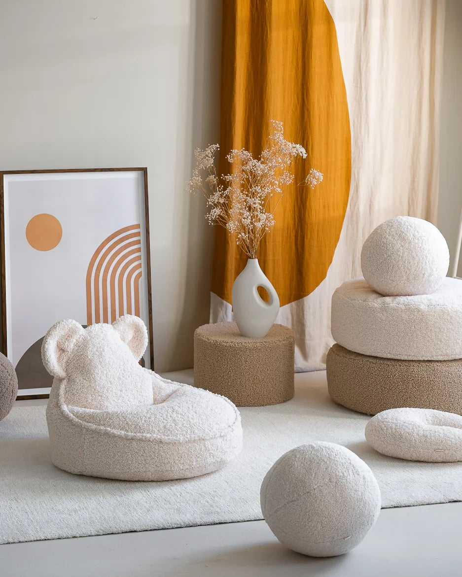 Cream White Bear Beanbag And Ottoman Set