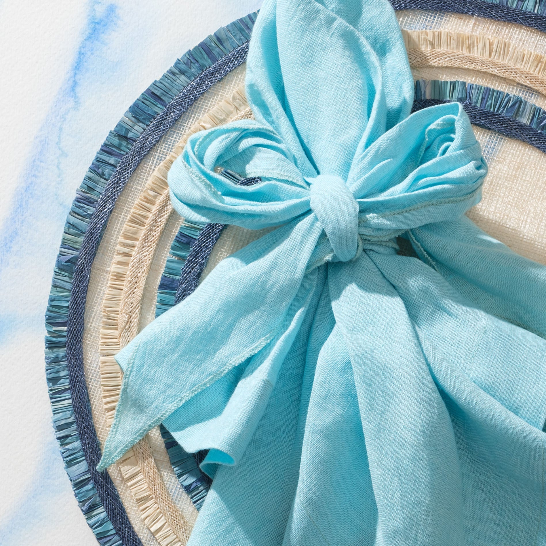 Bow Linen Napkin, Aqua, Set Of Two