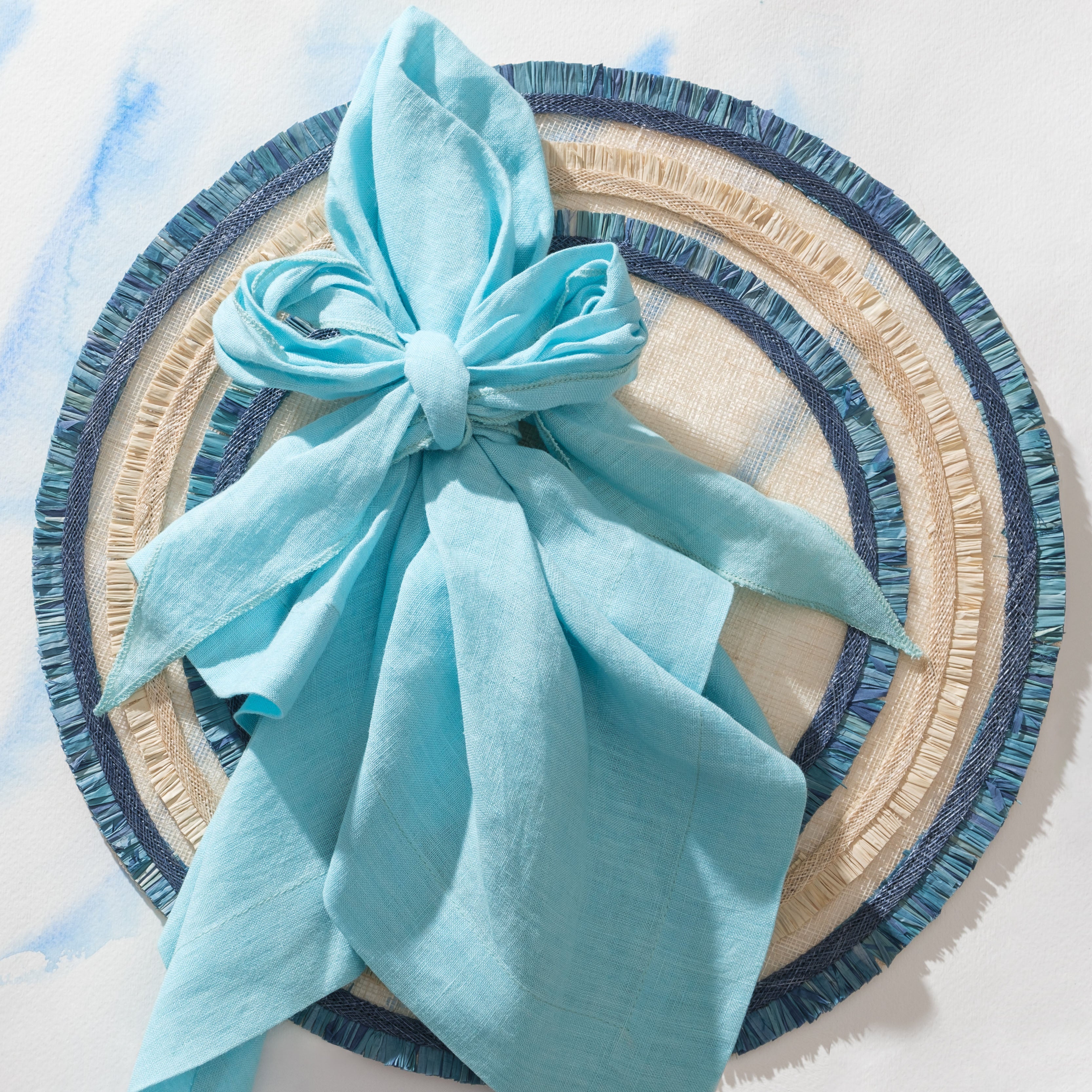 Bow Linen Napkin, Aqua, Set Of Two