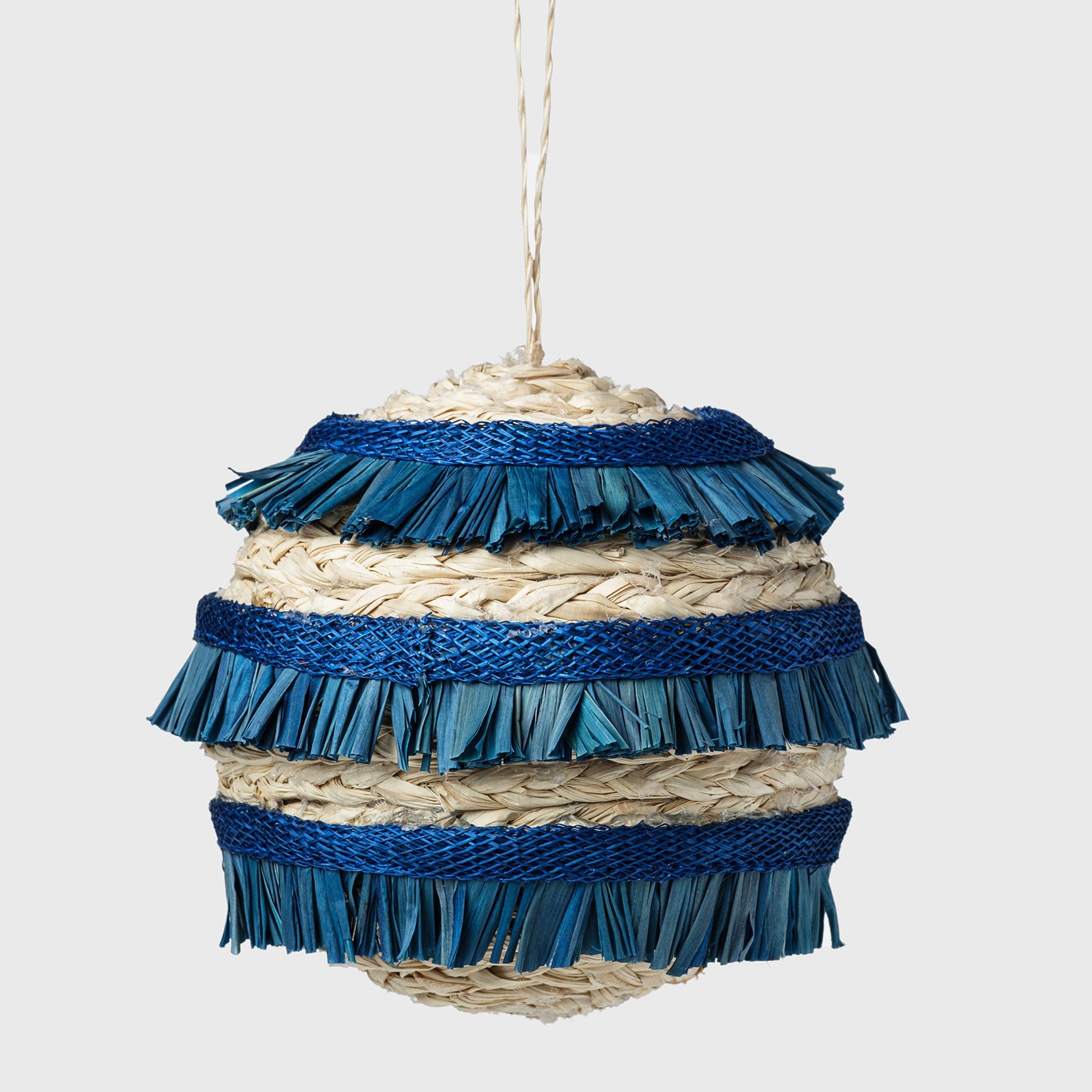 Ruffle Straw Balls, Set Of Four, Blue