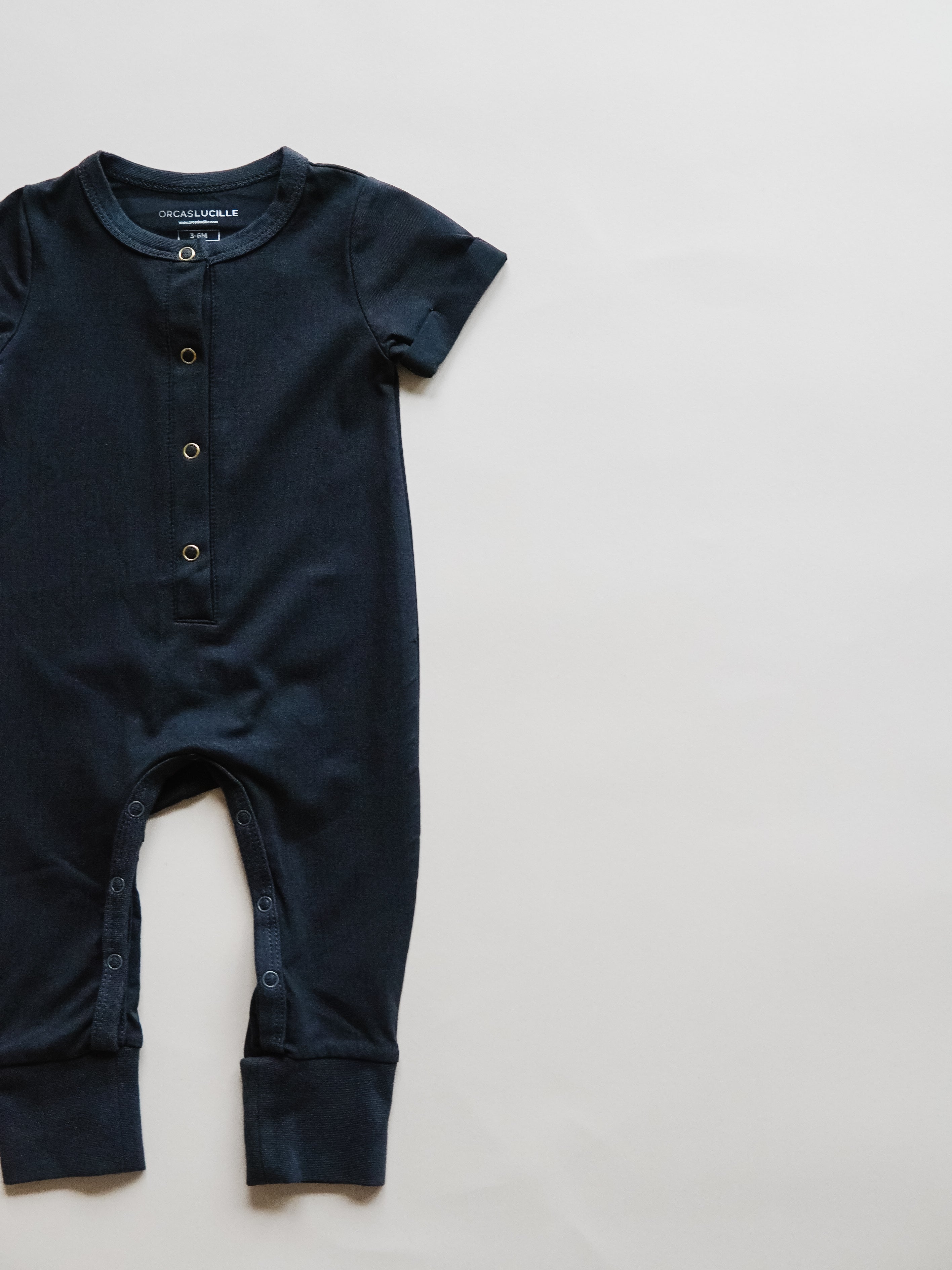 Short Sleeve Henley Romper - Off-black