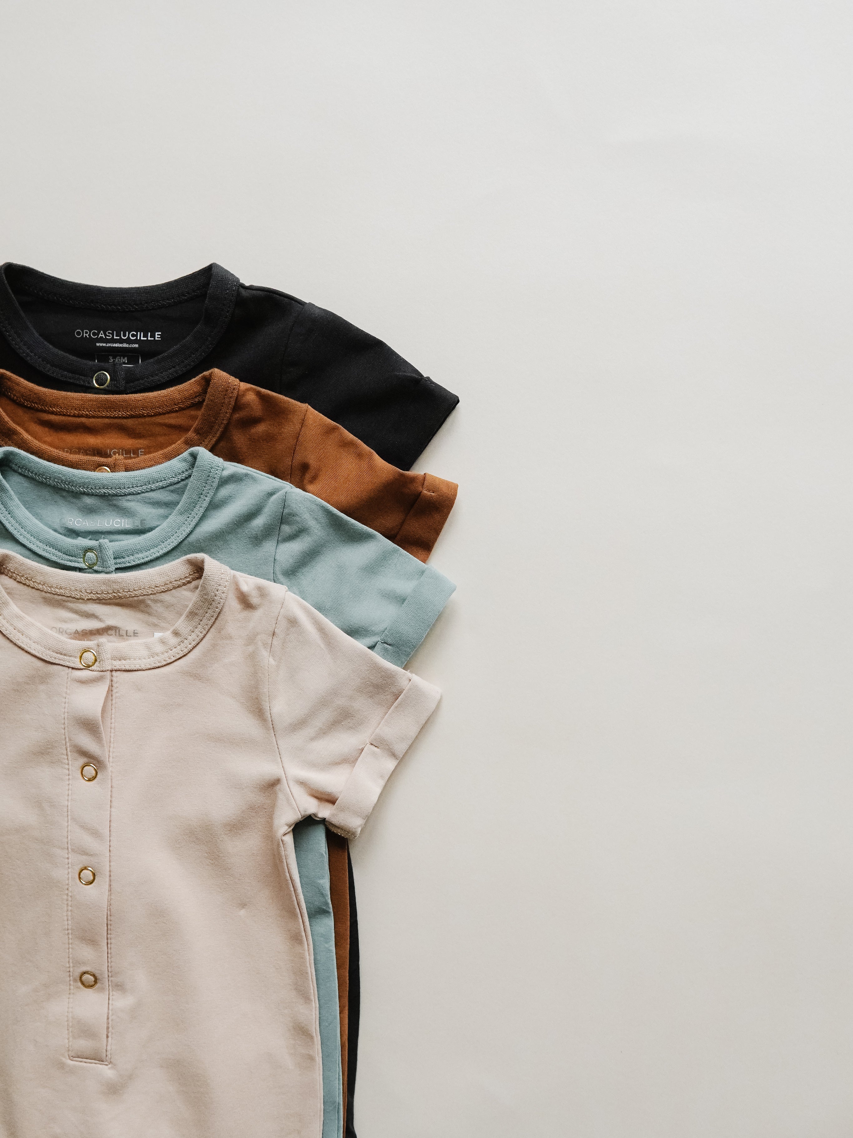 Short Sleeve Henley Romper - Off-black