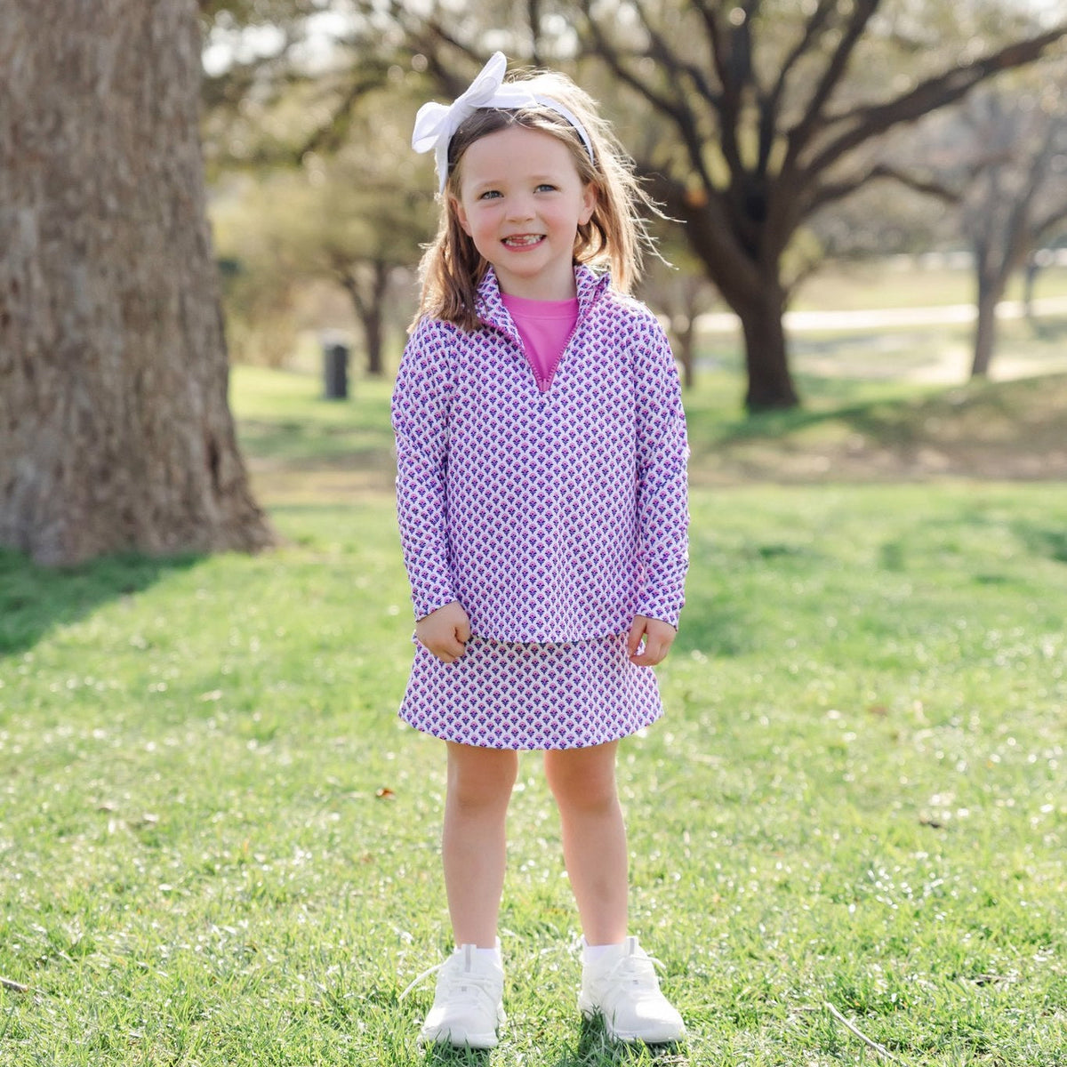 Blair Girls' Performance Pullover By Lh Sport - Boho Flora Hot Pink Navy