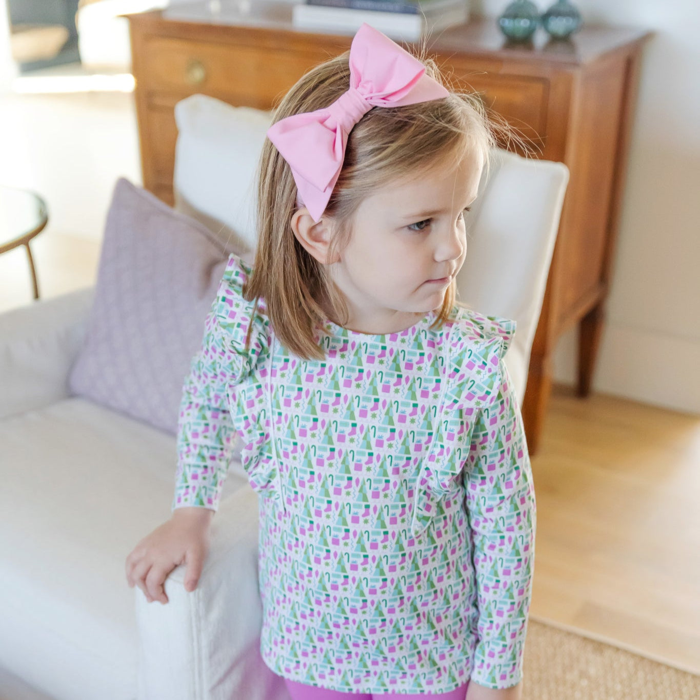 Olive Set Girls' Legging Set Mod Holiday Pink