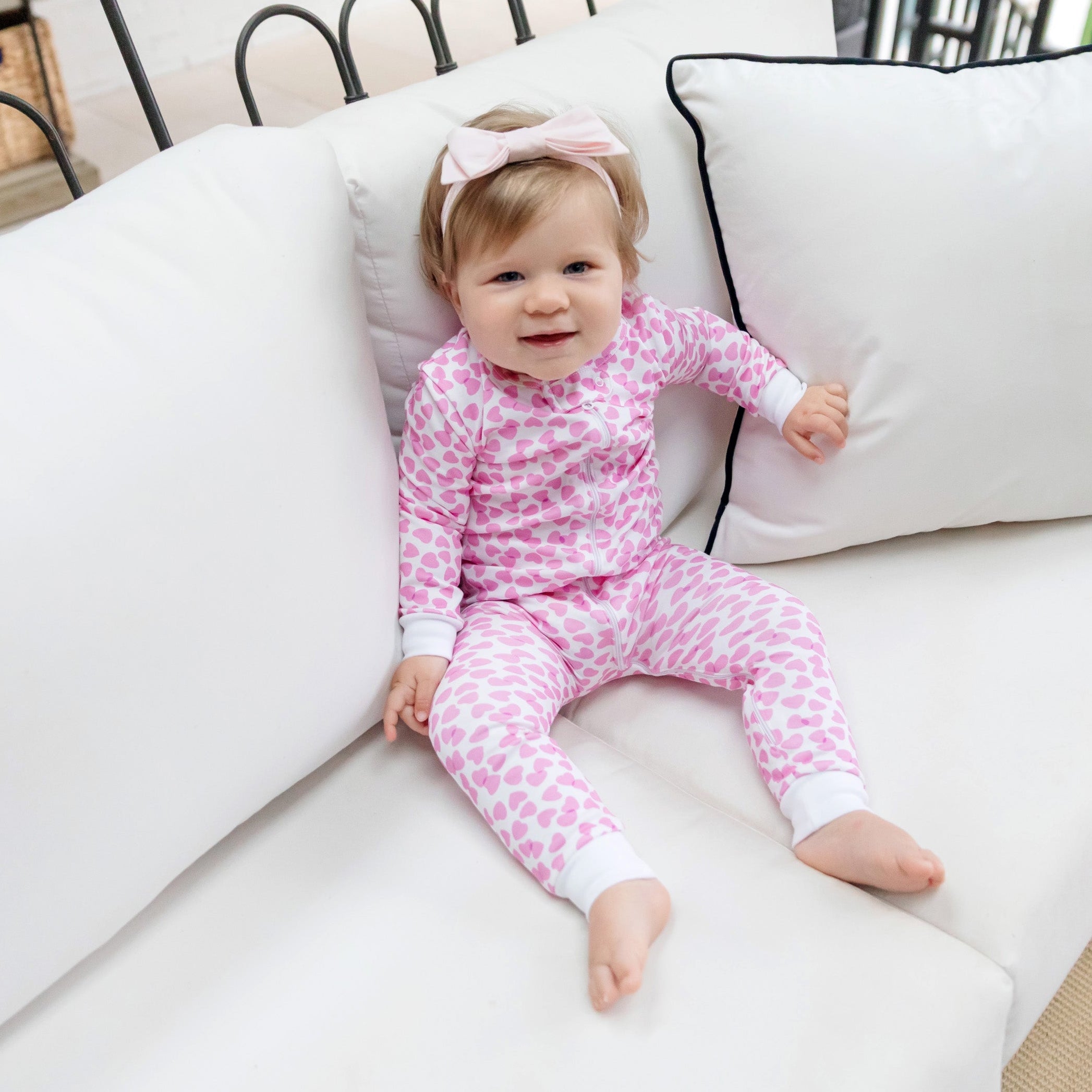 Parker Girls' Zipper Pajama - Confetti Hearts Pink