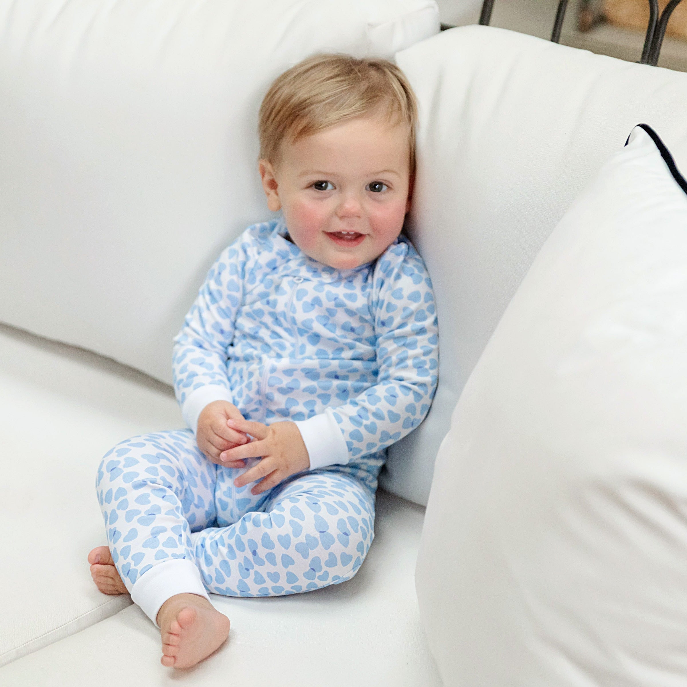 Parker Boys' Pima Cotton Zipper Pajama - Confetti Hearts Blue