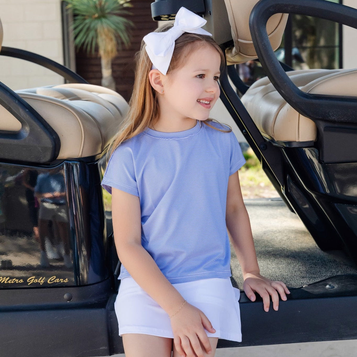 Sloane Girls' Short Sleeve Performance Top By Lh Sport - Blue Stripes