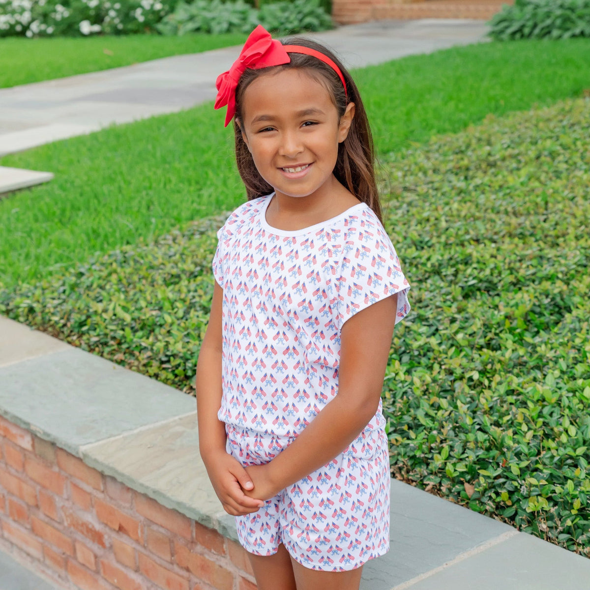 Emery Girls' Short Set - Stars, Stripes And Bows